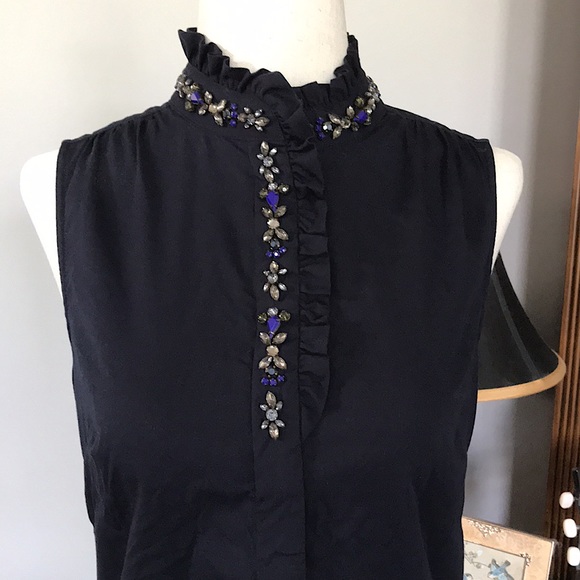 EUC~ J CREW Jeweled Placket Top - Picture 4 of 9